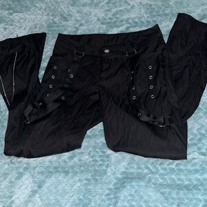 Gothic black zipper bell bottom pants